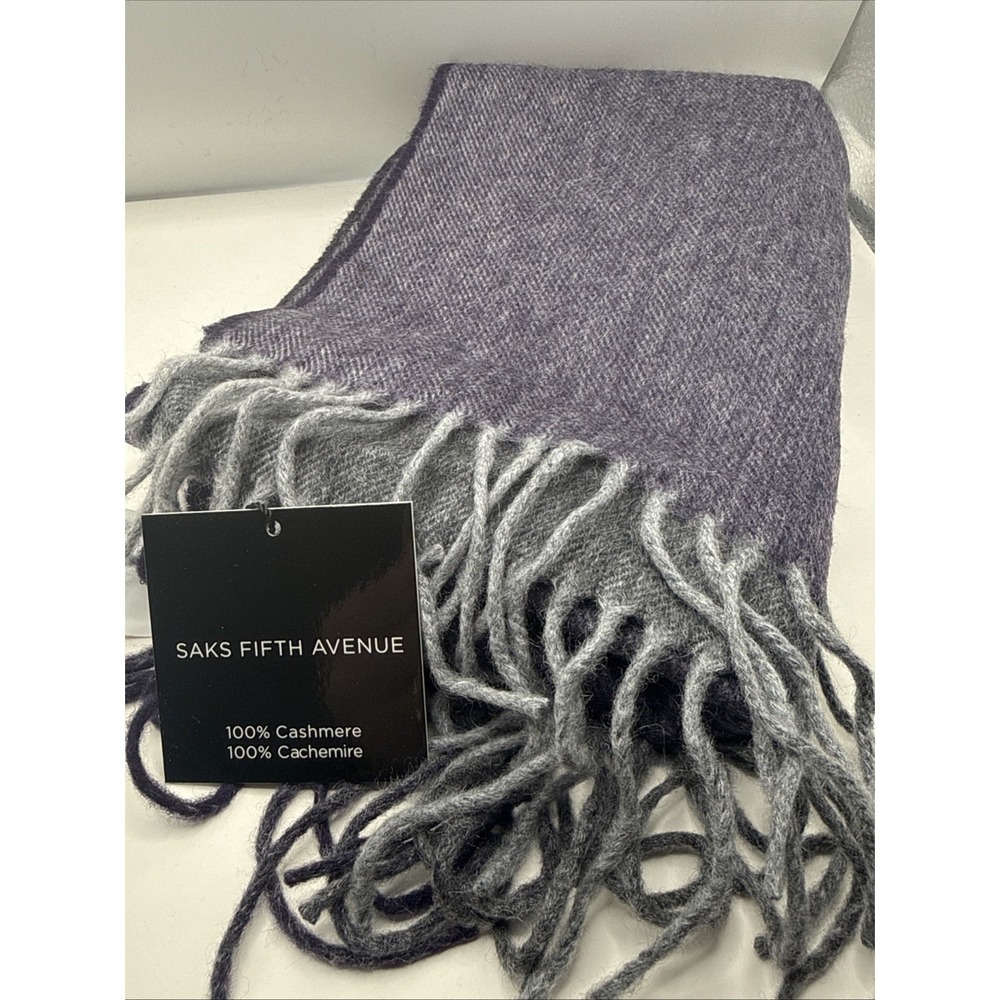 Saks Fifth Ave 100% Cashmere Scarf Purple Classic Unisex 72x12 W/Fringe
